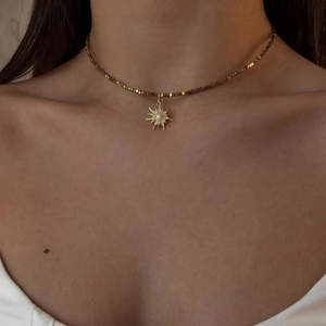 The Solar Grounding Choker: Dainty Hematite Sun Pendant