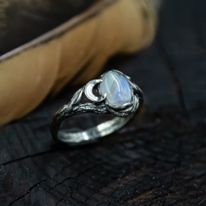 The Lunar Cycle Ring: Triple Moon Phase Moonstone in Sterling Silver