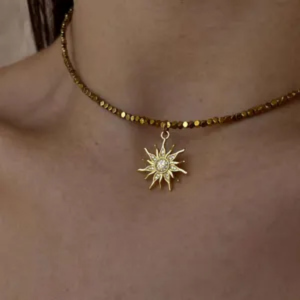 The Solar Grounding Choker: Dainty Hematite Sun Pendant