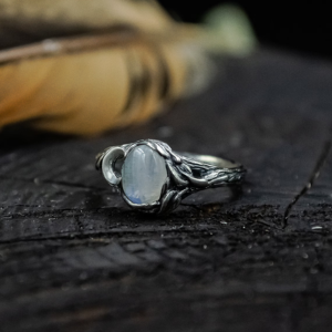 The Lunar Cycle Ring: Triple Moon Phase Moonstone in Sterling Silver