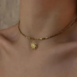 The Solar Grounding Choker: Dainty Hematite Sun Pendant